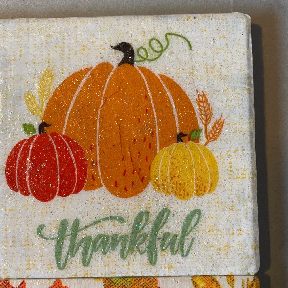 Hand Crafted Glittery Autumn Pumpkin Coasters - Orange and Green